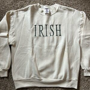 Jerzees Cream Crewneck Sweater Irish Print Size Large